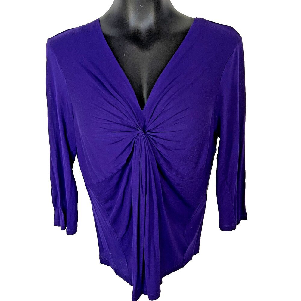 Jones NY Sport - Blouse Women's XL Jersey V-Neck Cascade Front 3/4 Sleeve - Picture 7 of 16